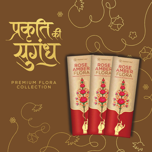 Vedastika Rose Ambar Flora Premium Incense Sticks, Natural, Hand-Rolled with Honey