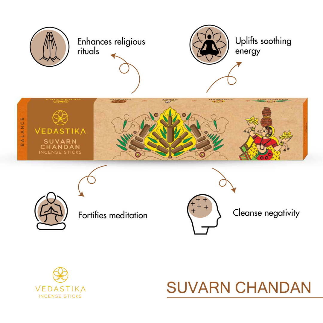 VEDASTIKA Balance and Serenity Premium Fragrance Hand Rolled Charcoal Free Agarbatti for Pooja with Burner Stand_Pack of 4