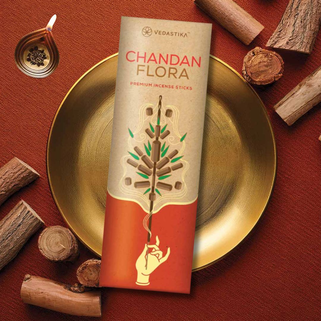 VEDASTIKA Premium Flora Collection Incense Sticks Set, Rose Amber, Sai Flora, Chandan Flora Fragrances, Hand-Rolled with Honey